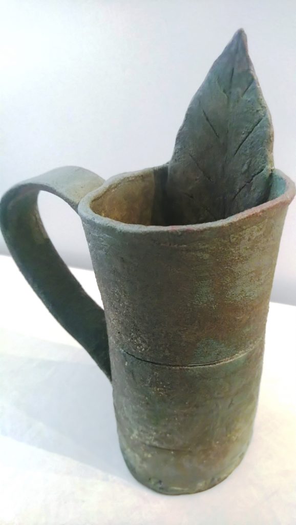 Leaf Mug, Slab built whimsical vase