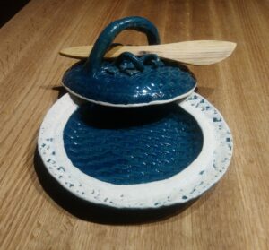 Teal Basket with Vines Butter dish