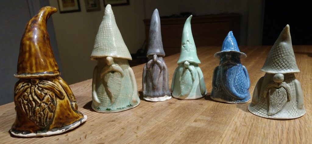 Gnomes, brown, Light Green, Grey, Spring Green, Blue, Green Gray